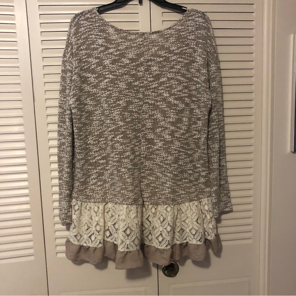 Entro NWT Ladies Long Sleeve Lace Lightweight Sweater in Mocha/Cream Marled Knit - Picture 2 of 7